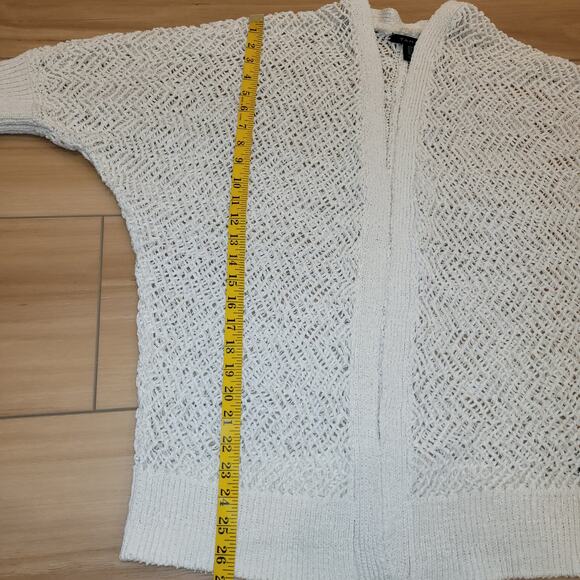 Tahari Open-Front Open-Knit Cardigan Relaxed Fit Size M Cream Coastal Minimalist - Picture 10 of 11